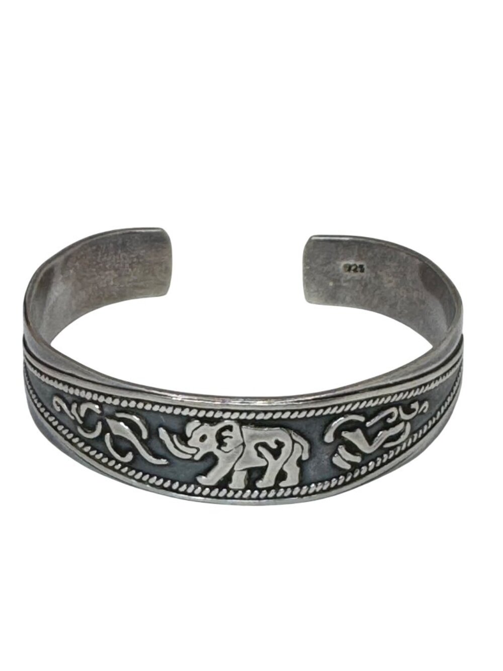Sterling Silver Elephant Cuff Bracelet Tribal Vtg 7" 29g Trunks Up Good Luck 925